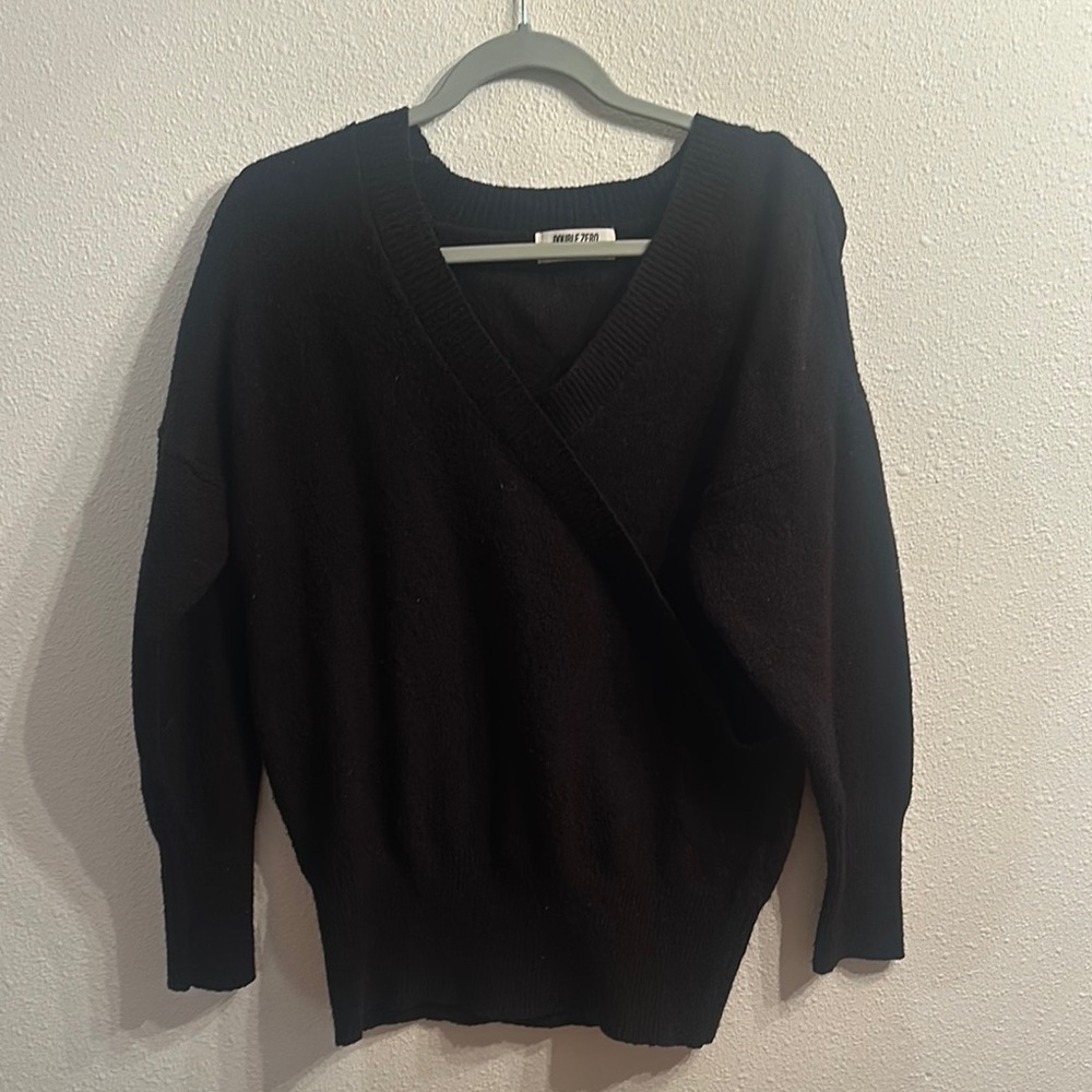 Double Zero Black V-Neck Sweater with Smooth Knit and Casual Fit